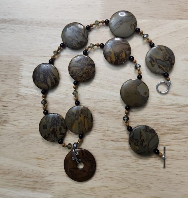 Bamboo Donut Pendant Jasper Necklace - Image 3