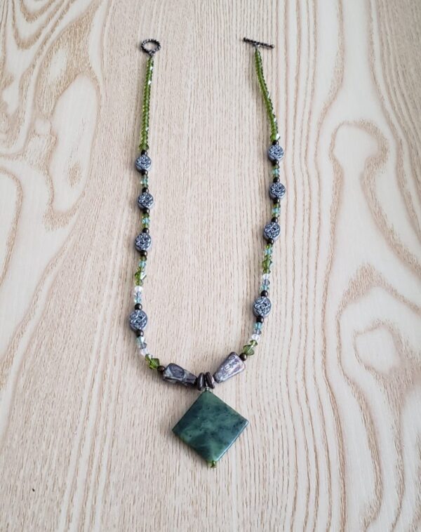 Green Moss Pendant and Swarovski Necklace - Image 2