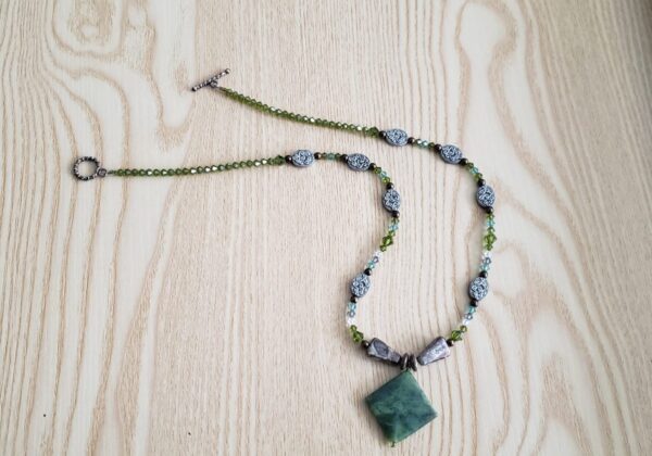 Green Moss Pendant and Swarovski Necklace