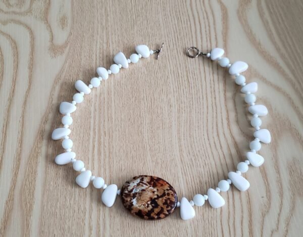 Coffee Fire Agate and White Onyx Necklace
