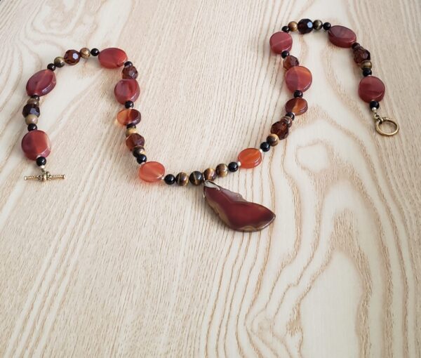 Carnelian, Tiger Eye, and Crystal Necklace